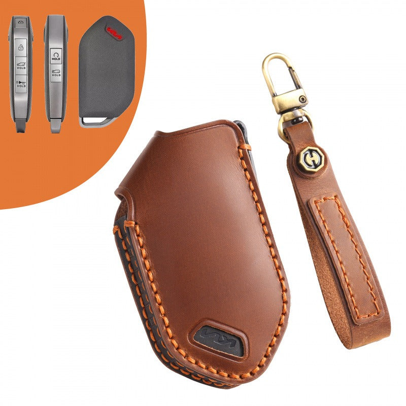 Kia Sorento Carnival Leather Key Case(#KA206) - Key-6 / Brown