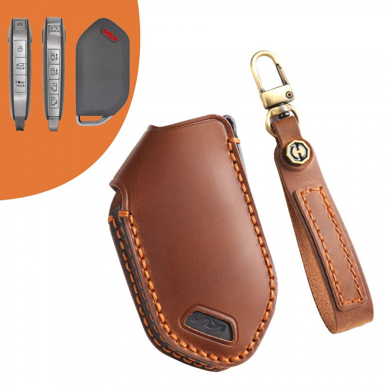 Kia Sorento Carnival Leather Key Case(#KA206) - Key-9 / Brown