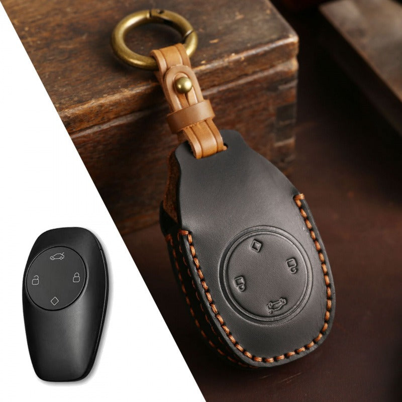 Leapmotor T03 Handmade Leather Key Case(#LE129) - Brown