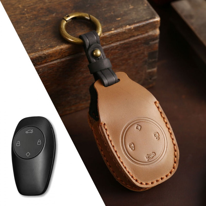 Leapmotor T03 Handmade Leather Key Case(#LE129) - Brown