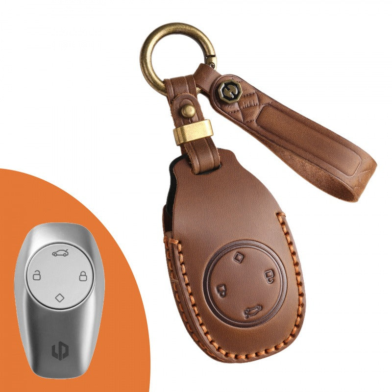 Leapmotor T03 Handmade Leather Key Case(#LE132) - Brown