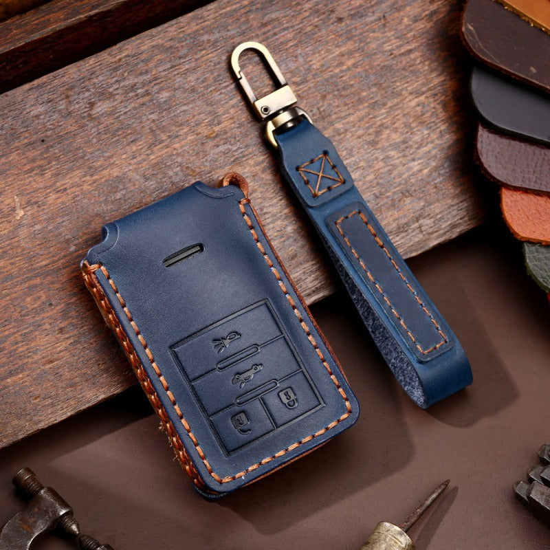 Old Cadillac Leather Key Case(#CA187) - Key-4 / Blue