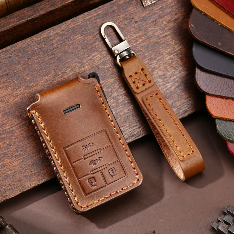 Old Cadillac Leather Key Case(#CA187) - Key-4 / Brown