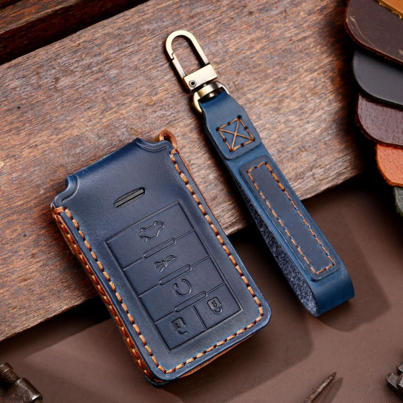 Old Cadillac Leather Key Case(#CA187) - Key-5 / Blue