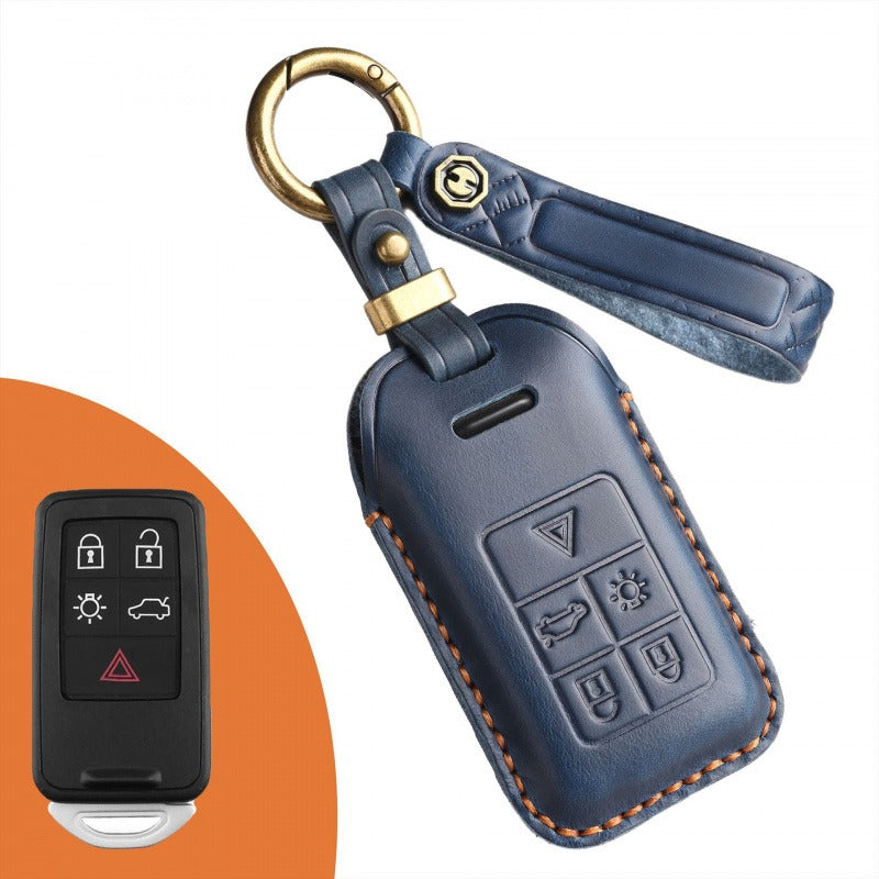 Old Volvo Handmade Leather Key Case(#V137) - Key-5 / Blue