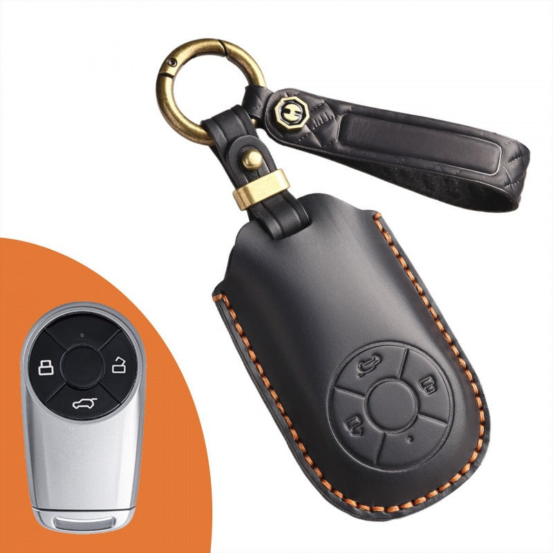 ORA Good Cat Retro Leather Key Case Genuine Cowhide Cove(#OR127) - Black