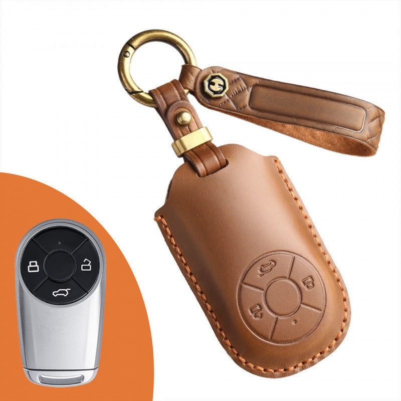 ORA Good Cat Retro Leather Key Case Genuine Cowhide Cove(#OR127) - Brown