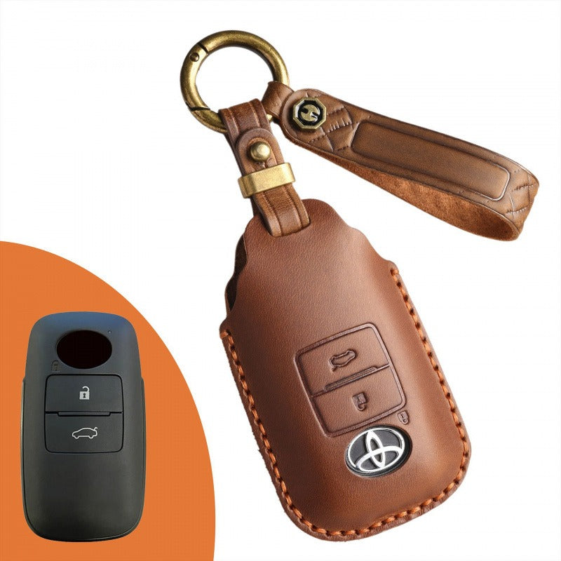 Toyota Raize Leather Key Case Handmade | Premium Cowhide SEA Version(#TA07) - Brown / 2-key