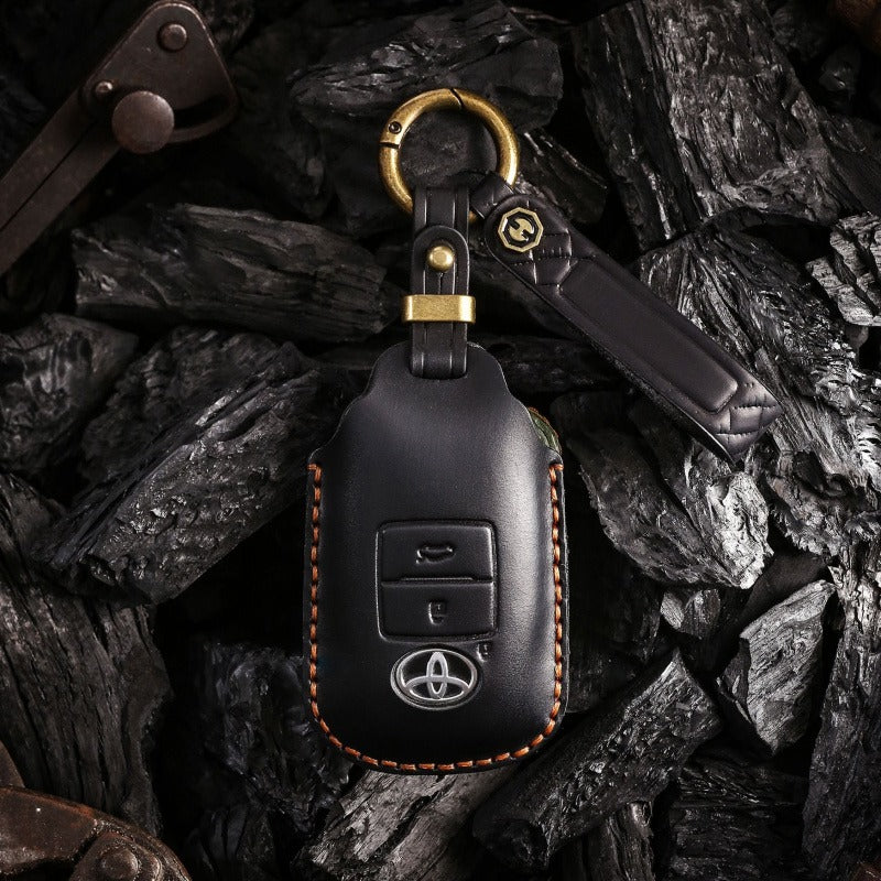 Toyota Raize Leather Key Case Handmade | Premium Cowhide SEA Version(#TA07) - Black / 2-key