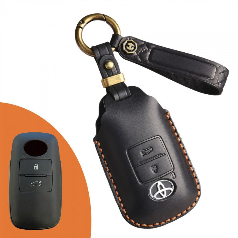Toyota Raize Leather Key Case Handmade | Premium Cowhide SEA Version(#TA07) - Black / 2-key