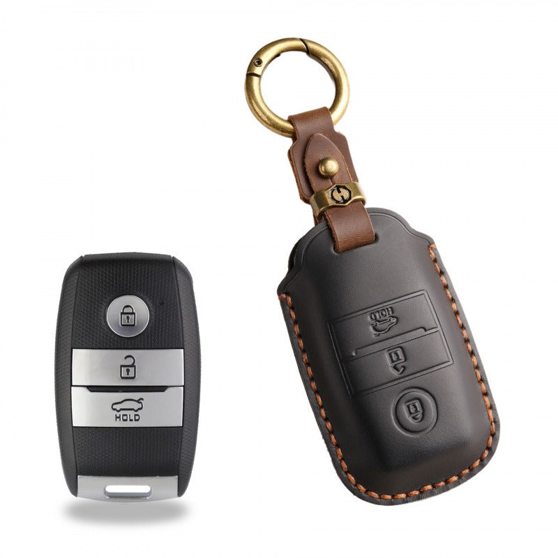 Vintage Kia Carnival MPV Handmade Leather Key Case(#KA227) - Key-3 / Black