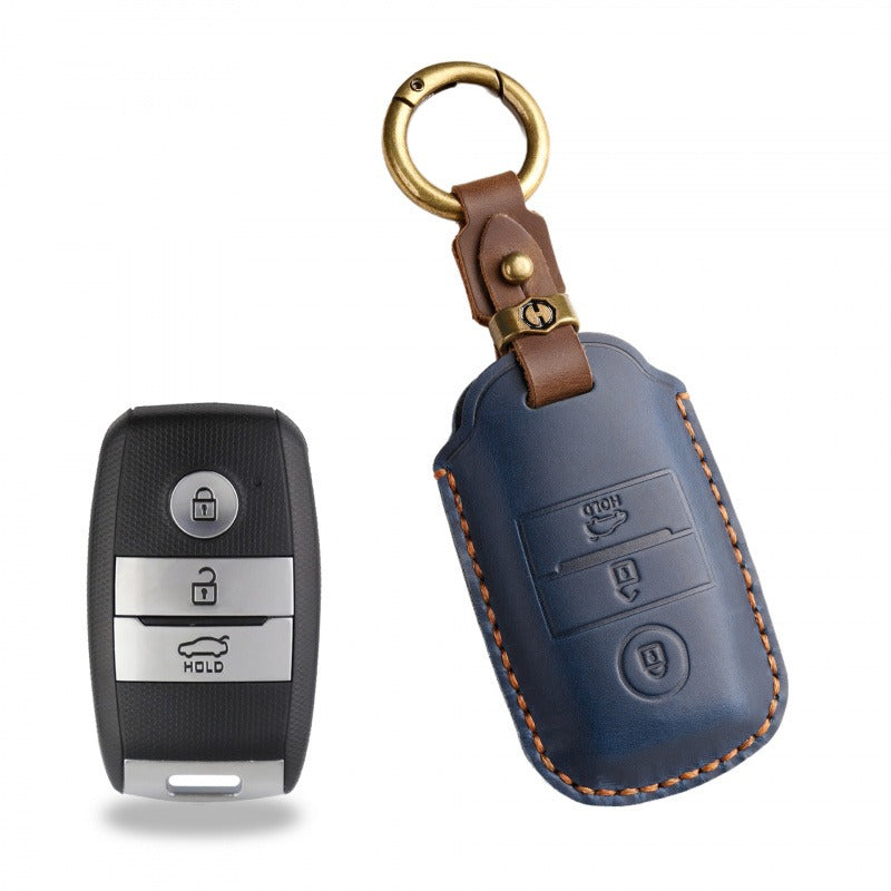 Vintage Kia Carnival MPV Handmade Leather Key Case(#KA227) - Key-3 / Blue