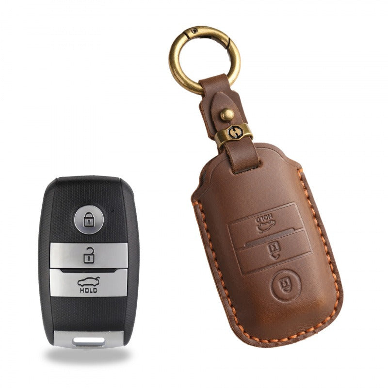 Vintage Kia Carnival MPV Handmade Leather Key Case(#KA227) - Key-3 / Brown