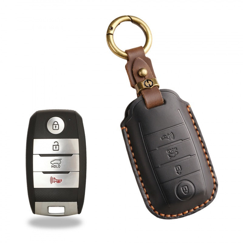 Vintage Kia Carnival MPV Handmade Leather Key Case(#KA227) - Key-4 / Black