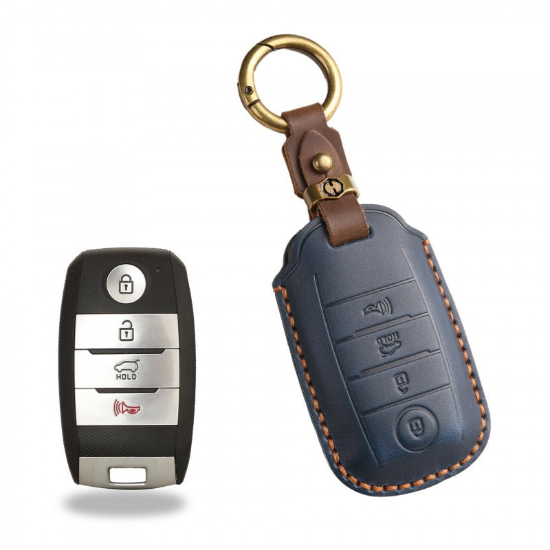 Vintage Kia Carnival MPV Handmade Leather Key Case(#KA227) - Key-4 / Blue