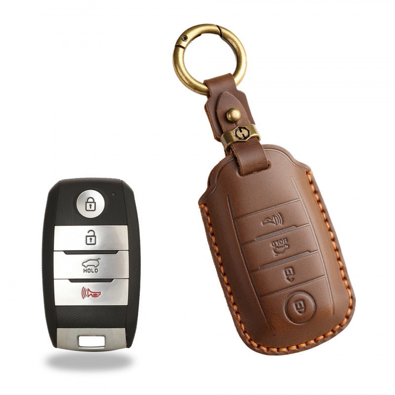Vintage Kia Carnival MPV Handmade Leather Key Case(#KA227) - Key-4 / Brown