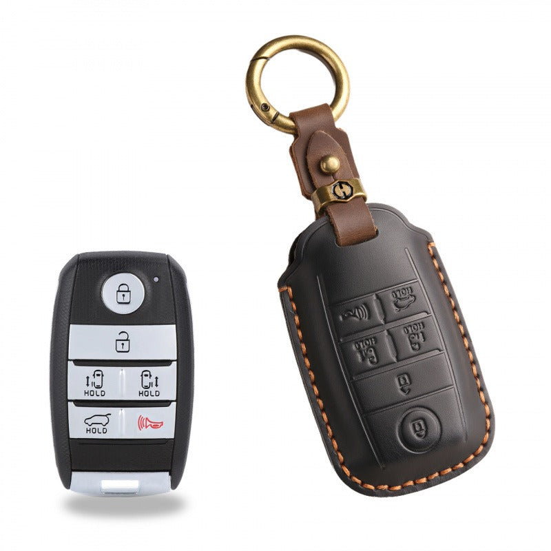 Vintage Kia Carnival MPV Handmade Leather Key Case(#KA227) - Key-6 / Black