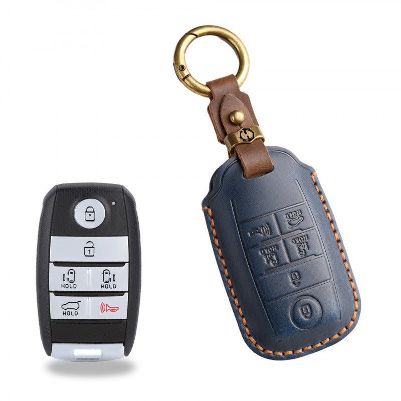 Vintage Kia Carnival MPV Handmade Leather Key Case(#KA227) - Key-6 / Blue