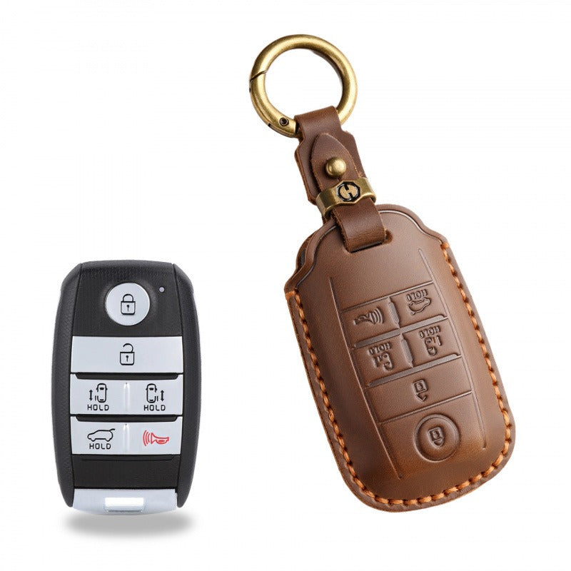 Vintage Kia Carnival MPV Handmade Leather Key Case(#KA227) - Key-6 / Brown