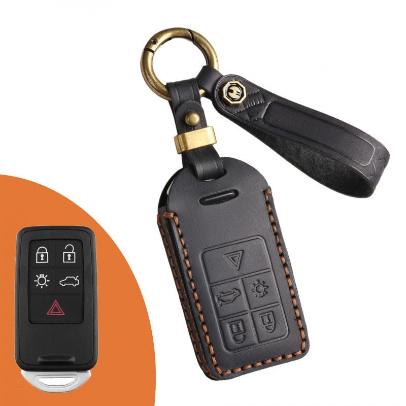 Volvo Crazy Horse Leather Key Case(#V143) - KEY-5 / Black
