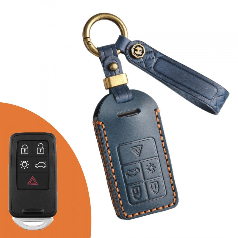 Volvo Crazy Horse Leather Key Case(#V143) - KEY-5 / Blue