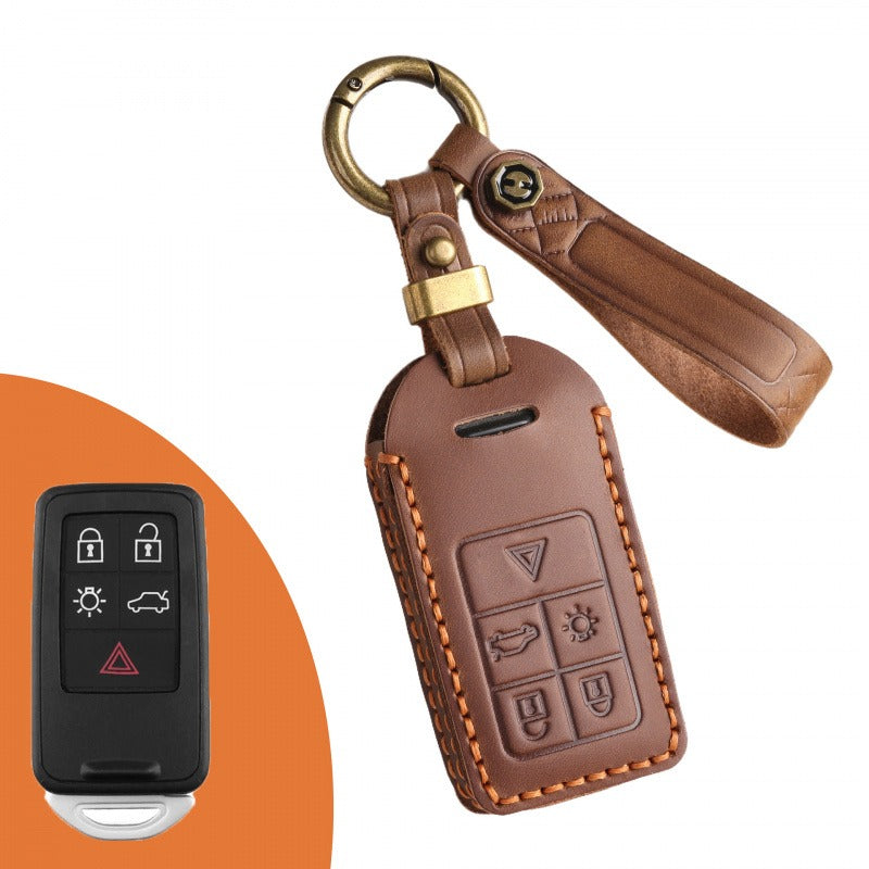 Volvo Crazy Horse Leather Key Case(#V143) - KEY-5 / Brown