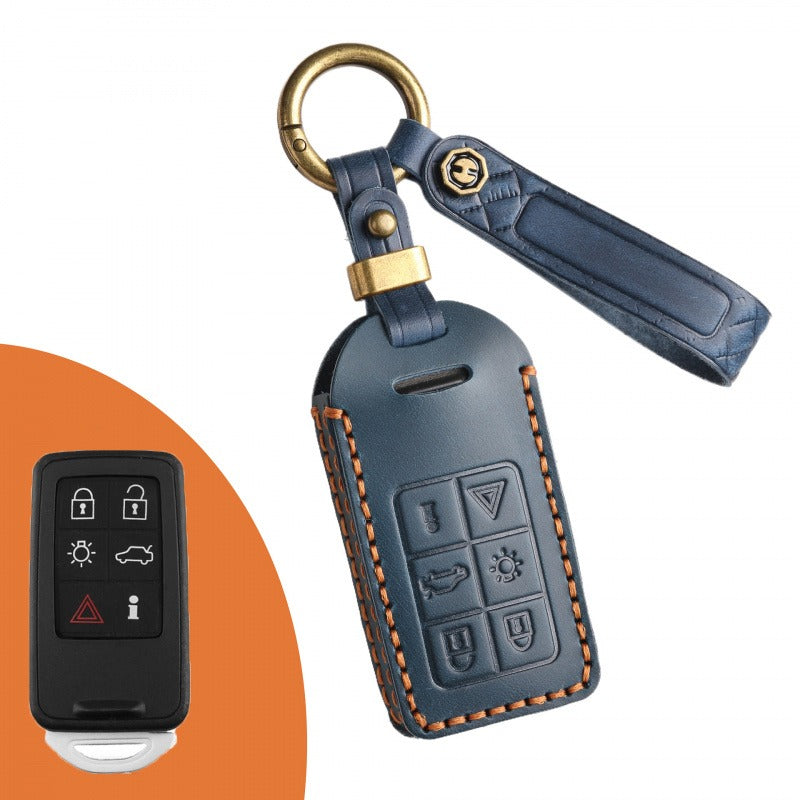 Volvo Crazy Horse Leather Key Case(#V143) - KEY-6 / Blue