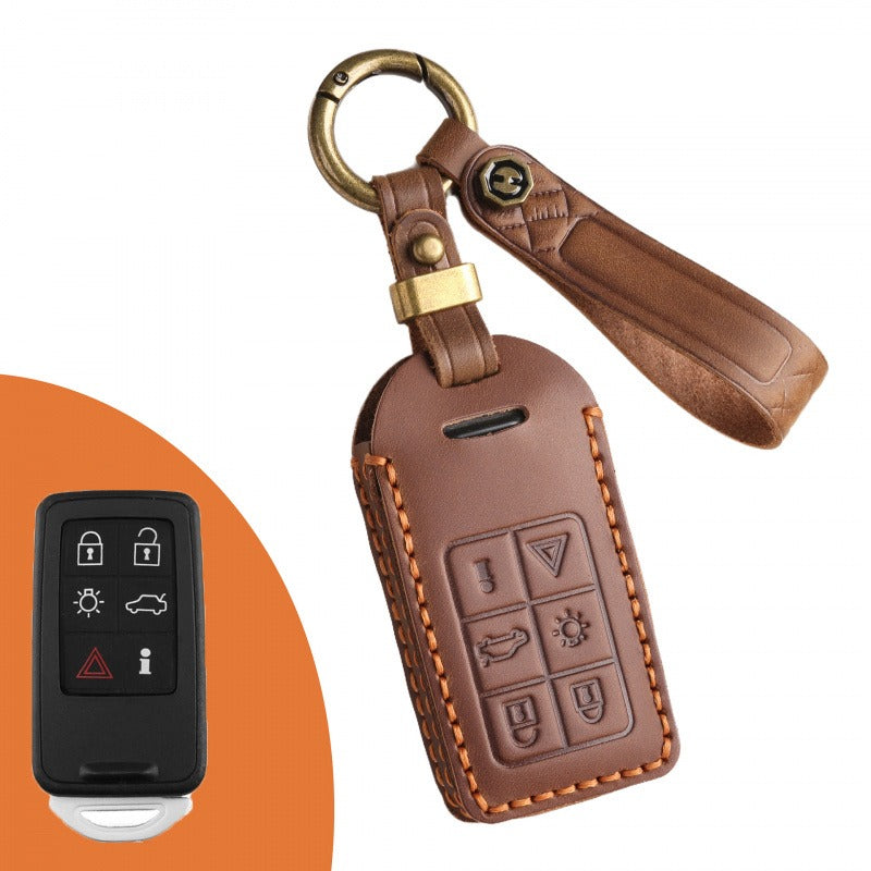 Volvo Crazy Horse Leather Key Case(#V143) - KEY-6 / Brown