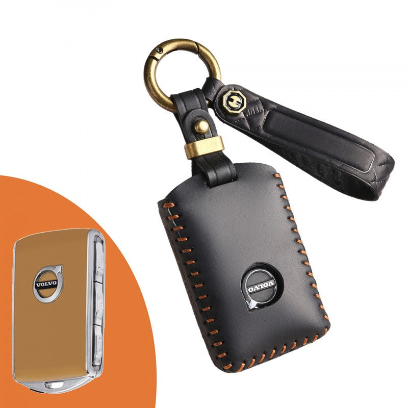 Volvo New Model Handmade Leather Key Case(#V136) - Black