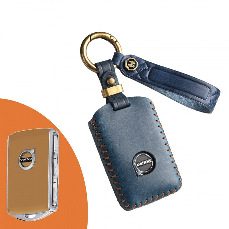 Volvo New Model Handmade Leather Key Case(#V136) - Blue