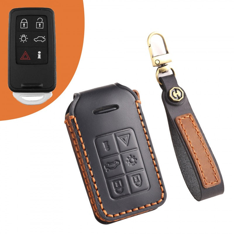 Volvo XC60 V60 V40 S80L Leather Key Case（#V135) - Black / Key-6