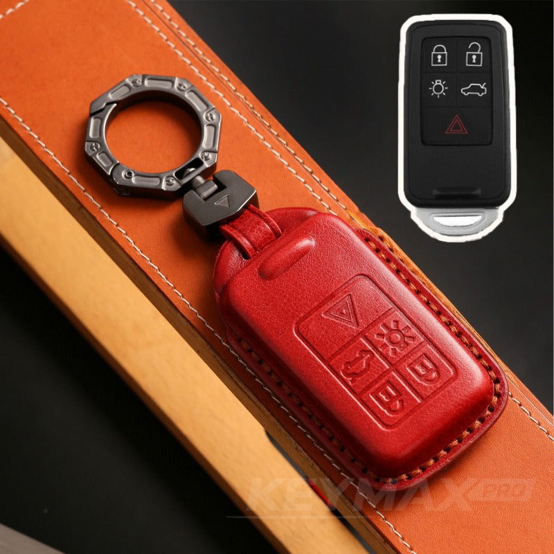 Volvo XC60 XC90 S60 S80L V60 Full Wrap Leather Key Case(#V140) - KEY-5 / Red