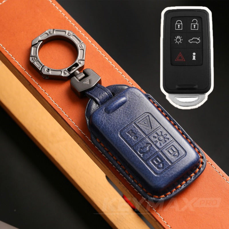 Volvo XC60 XC90 S60 S80L V60 Full Wrap Leather Key Case(#V140) - KEY-6 / Blue