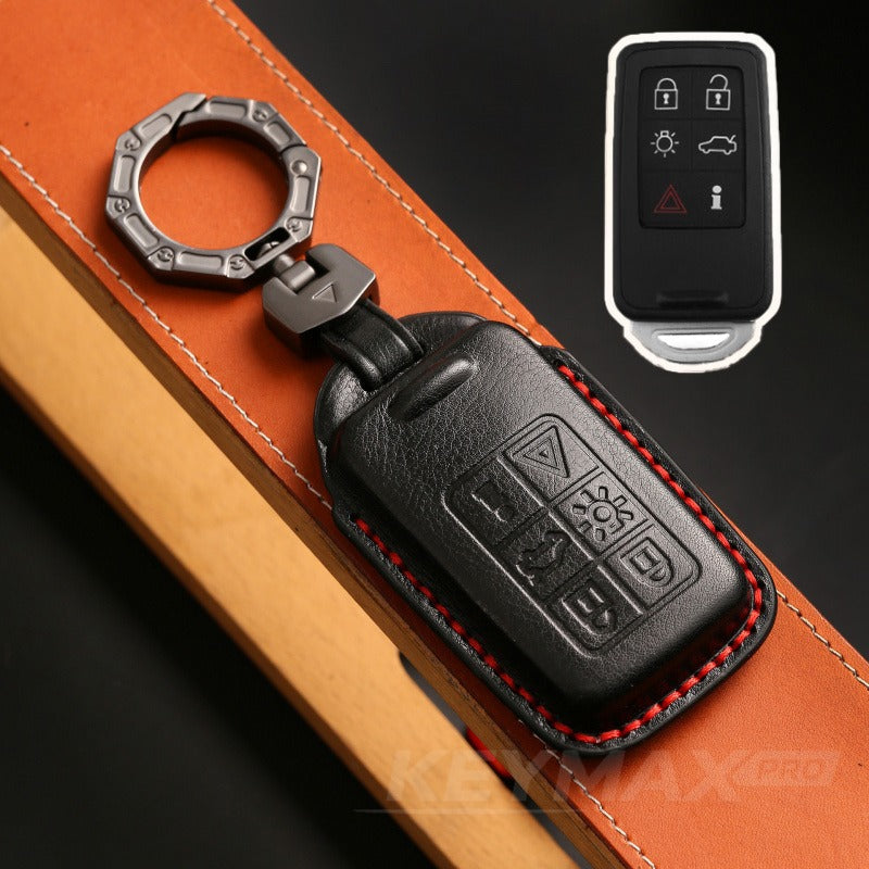 Volvo XC60 XC90 S60 S80L V60 Full Wrap Leather Key Case(#V140) - KEY-6 / Black