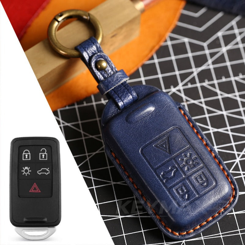 Volvo XC60 XC90 S90 3D Full Wrap Leather Key Case(#V138) - KEY-5 / Blue