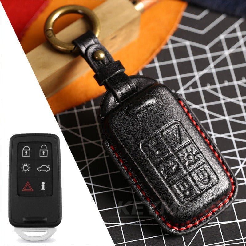 Volvo XC60 XC90 S90 3D Full Wrap Leather Key Case(#V138) - KEY-6 / Black