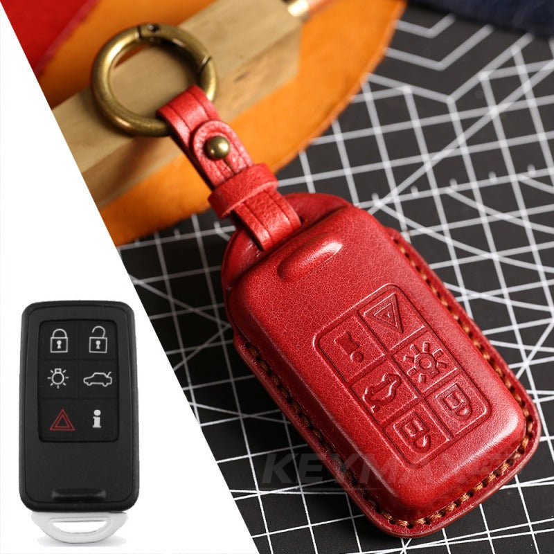 Volvo XC60 XC90 S90 3D Full Wrap Leather Key Case(#V138) - KEY-6 / Red
