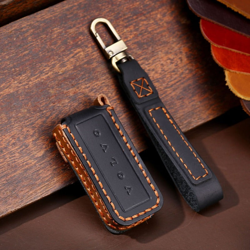Volvo XC60 XC90 S90 Handmade Genuine Leather Key Case(#V116) - Small key / Black