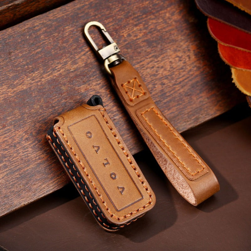 Volvo XC60 XC90 S90 Handmade Genuine Leather Key Case(#V116) - Small key / Brown
