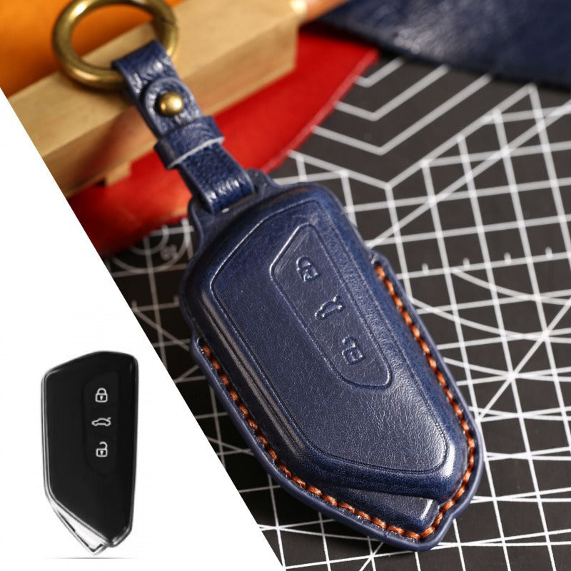 VW Golf 8 3D Molded Leather Key Case(#vw150) - Blue