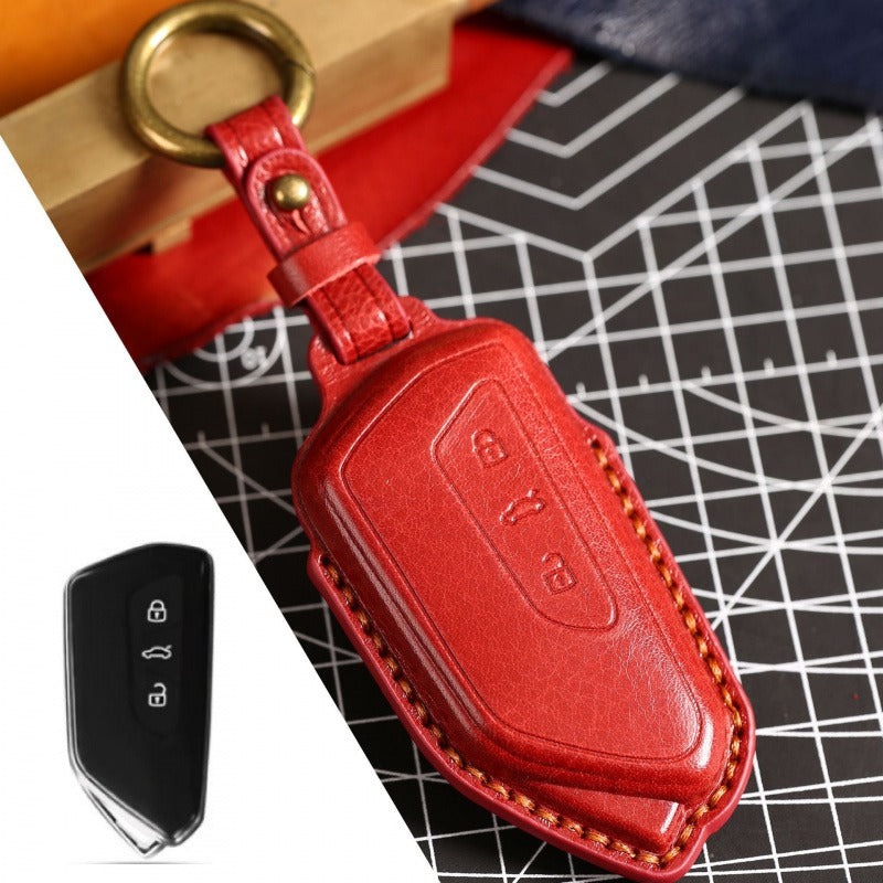 VW Golf 8 3D Molded Leather Key Case(#vw150) - Red
