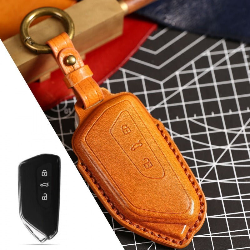 VW Golf 8 3D Molded Leather Key Case(#vw150) - Yellow