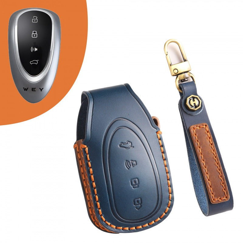 WEY Lanshan Gaoshan Mocha DHT Leather Key Case(#WE117) - Blue / Type-B