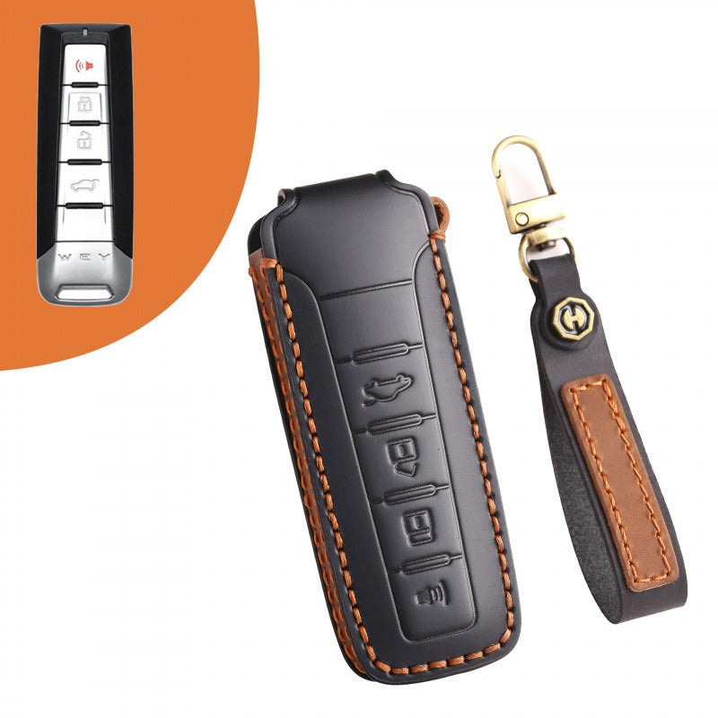 WEY VV5 VV6 VV7 Mocha Latte Macchiato Leather Key Case(#WE68) - Black