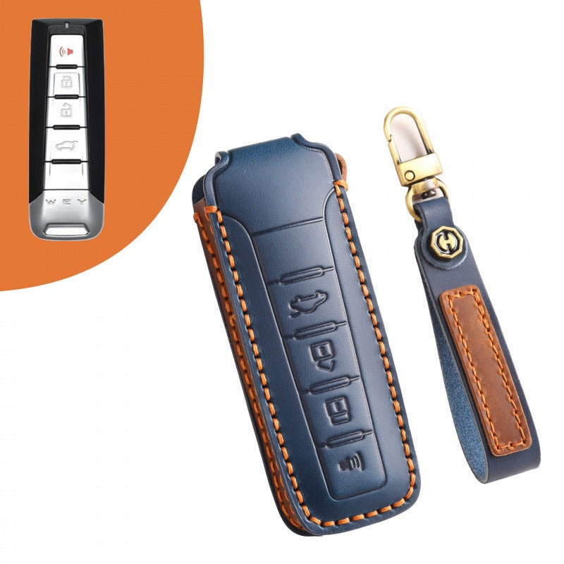 WEY VV5 VV6 VV7 Mocha Latte Macchiato Leather Key Case(#WE68) - Blue
