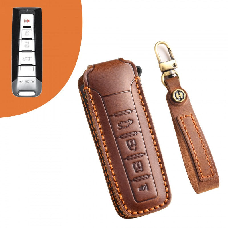 WEY VV5 VV6 VV7 Mocha Latte Macchiato Leather Key Case(#WE68) - Black