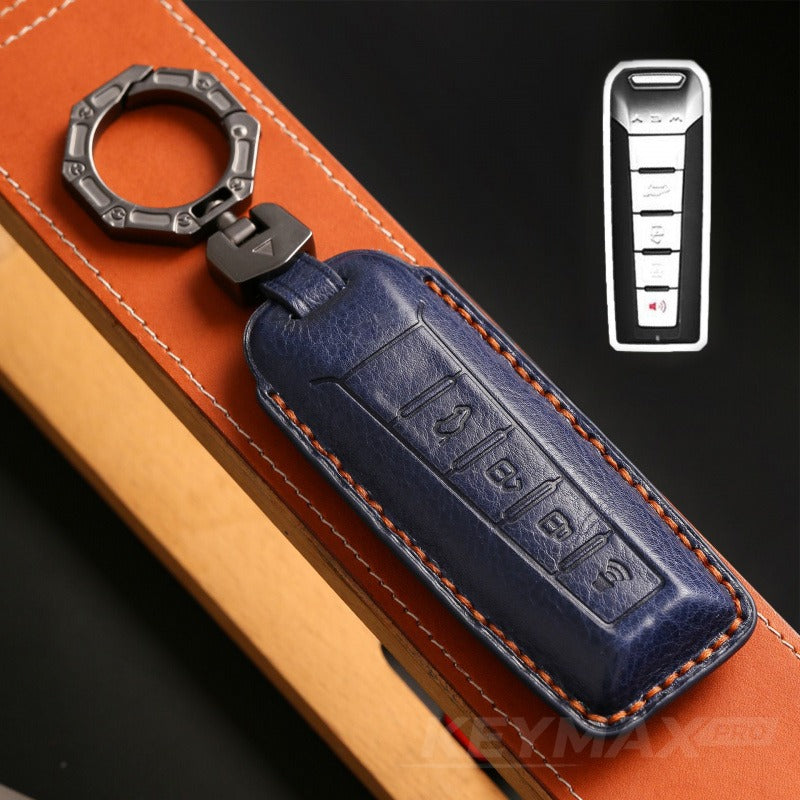 WEY VV5 VV6 VV7 P8 Mocha Latte Macchiato DHT Leather Key Case Cover(#WE120) - Blue
