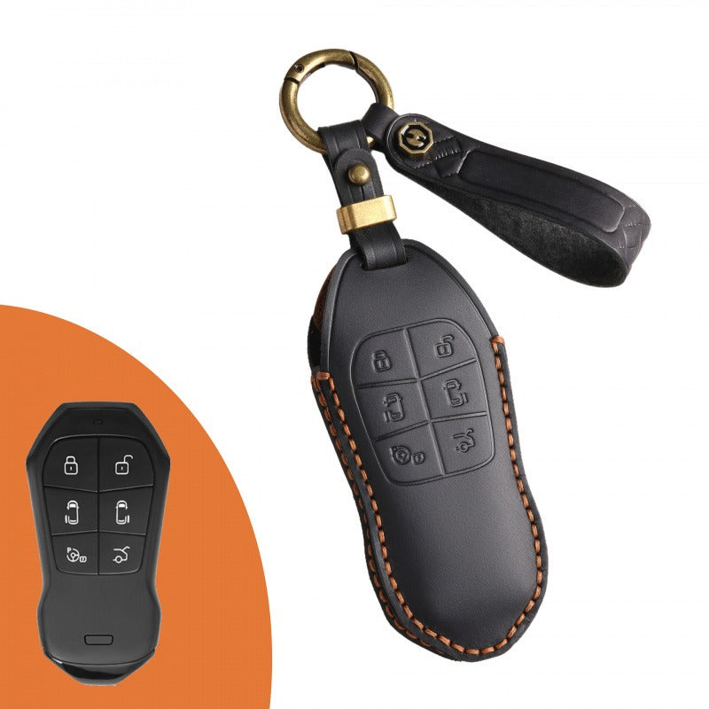 XPeng X9 P5 Handmade Leather Key Case(#XP166) - Black / Type-A