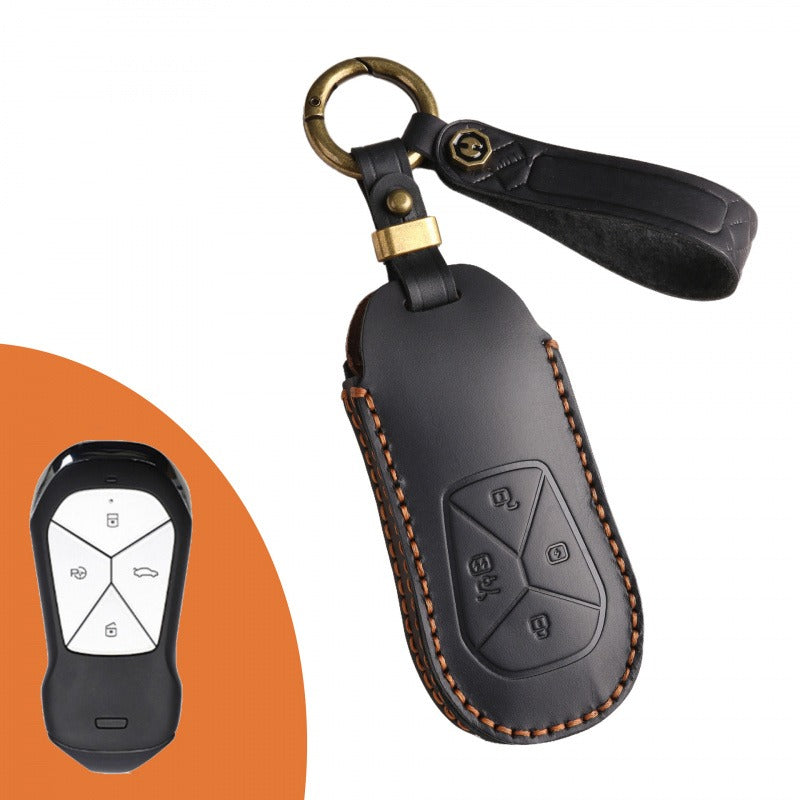 XPeng X9 P5 Handmade Leather Key Case(#XP166) - Black / Type-B