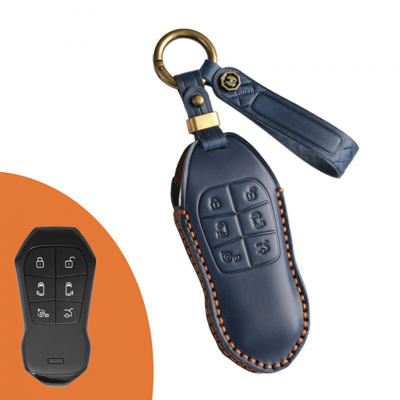 XPeng X9 P5 Handmade Leather Key Case(#XP166) - Blue / Type-A